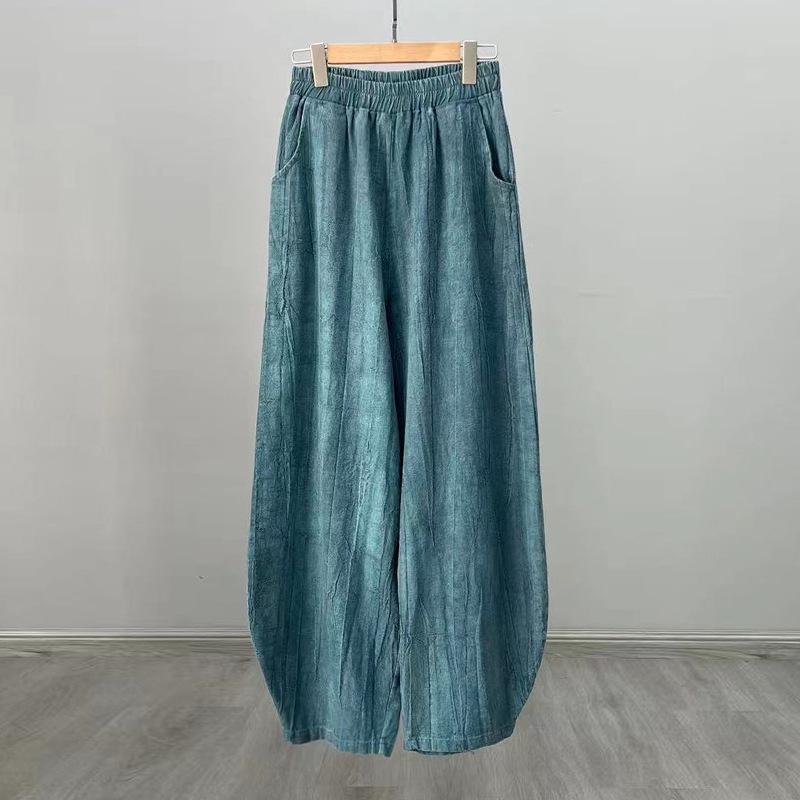 Women's Hemp Tie-Dye Distressed Lantern Pants: Cotton & Linen Zen Meditation Wear 26