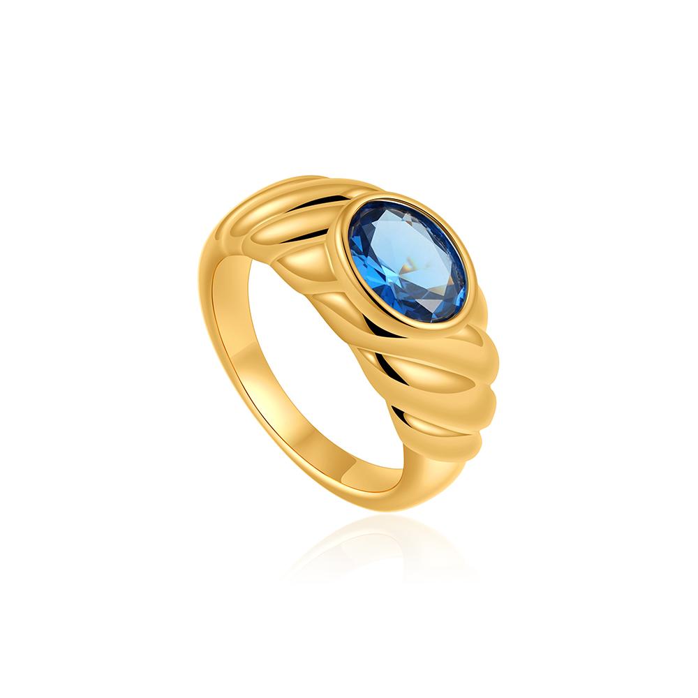 Oval Colored Zircon Ring Woman Stainless Steel Natural Stone 18K Gold Plated Metal Shiny Waterproof Party Jewelry Gifts