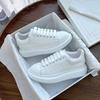 Elevated Platform White Sneakers Women Men Low-Cut Round Toe Leather Casual Shoes With Hidden Heel
