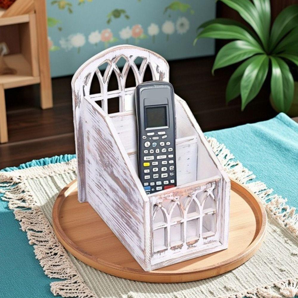 Vintage Style Remote Control Holder Wooden Desktop Storage Box Desktop Organizer Office
