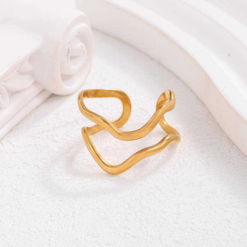 Women's Minimalist Irregular Lines Stainless Steel Ring – French-Inspired Cool Style for Index Finger