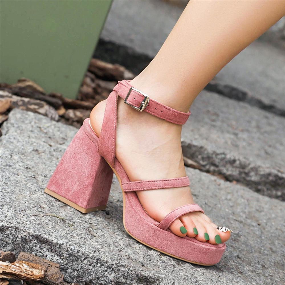 Fashion Summer New Sexy Flcok Party Sandals Women Platform Elegant Thick High Heels Shoes Trendy Ankle Strap Sandalias Ladies Beige Pink