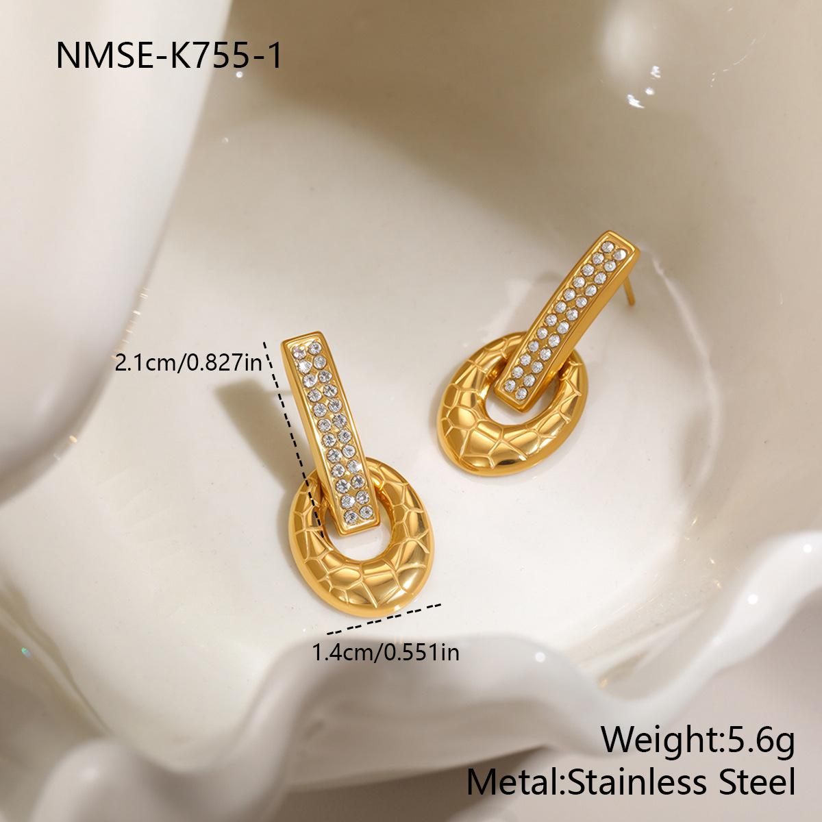 GEMCHIC Women s Geometric Crocodile Texture Rhinestone Earrings, 18K Gold Plated Stainless Steel Drop Studs 18K