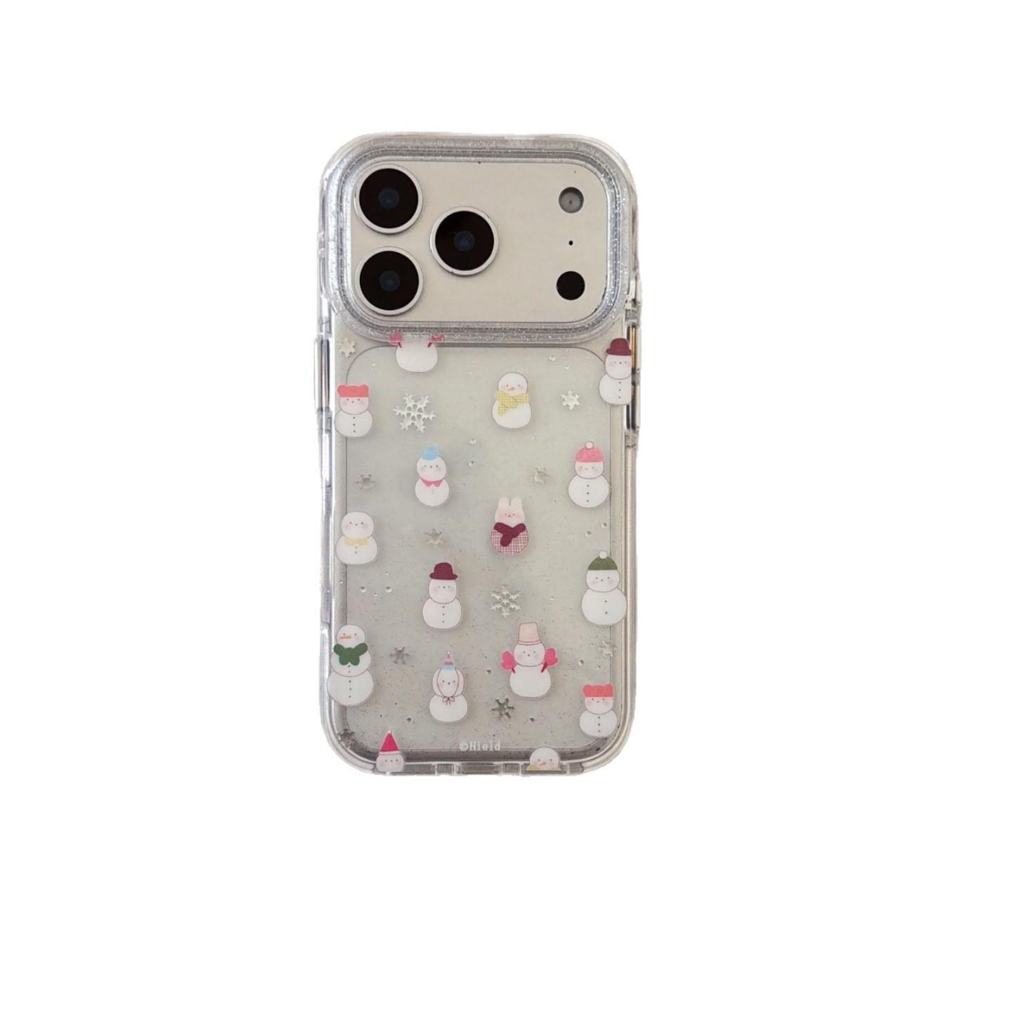 

Silver Snowflake Snowman Protective Case for iPhone 13/14/15/16 Pro Max and 17 Pro 15 Pro