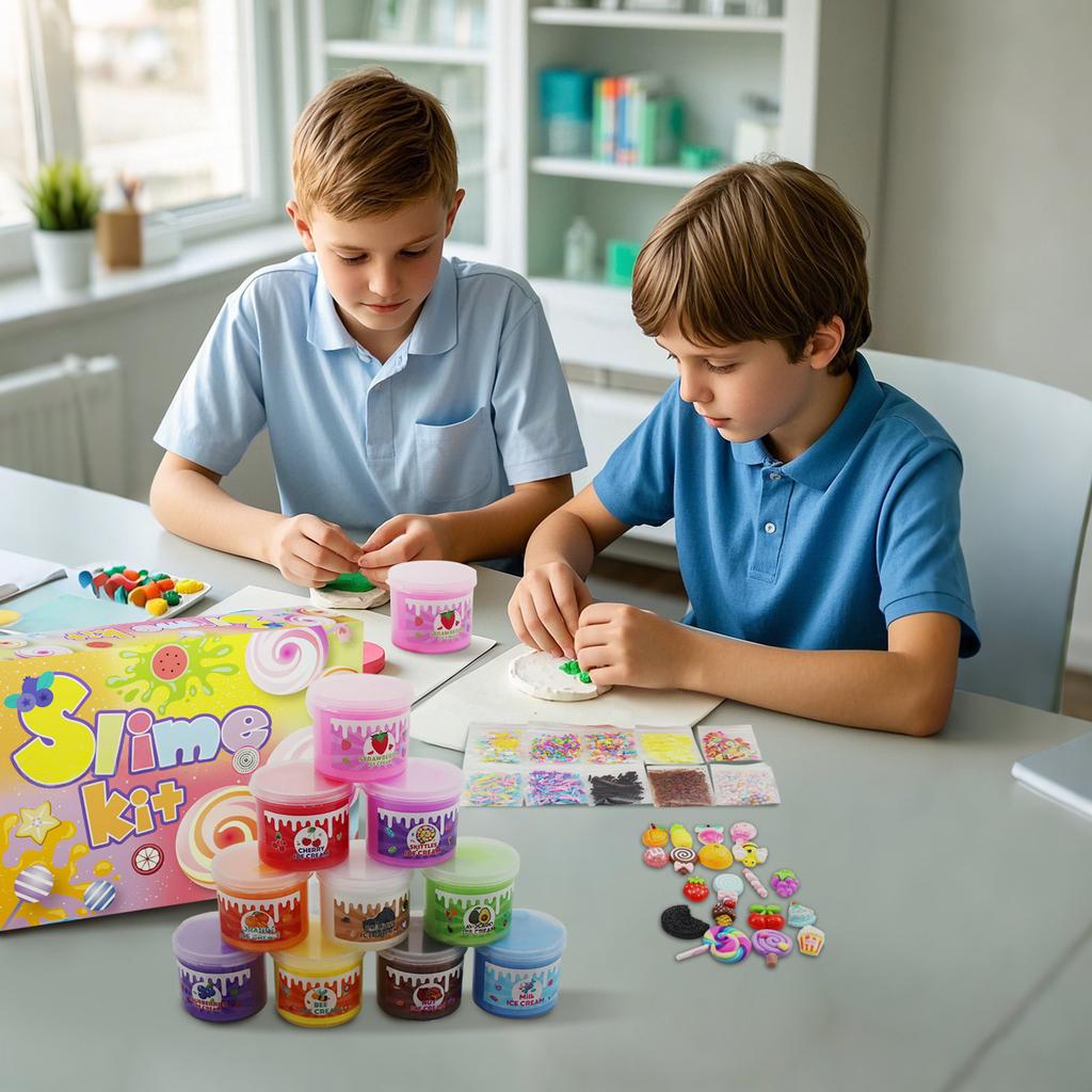Kids Slime Kit DIY Stretchy Sensory Play Creative Craft Set Non Toxic Fun Party Favors Colorful Slime Supplies Art Toys