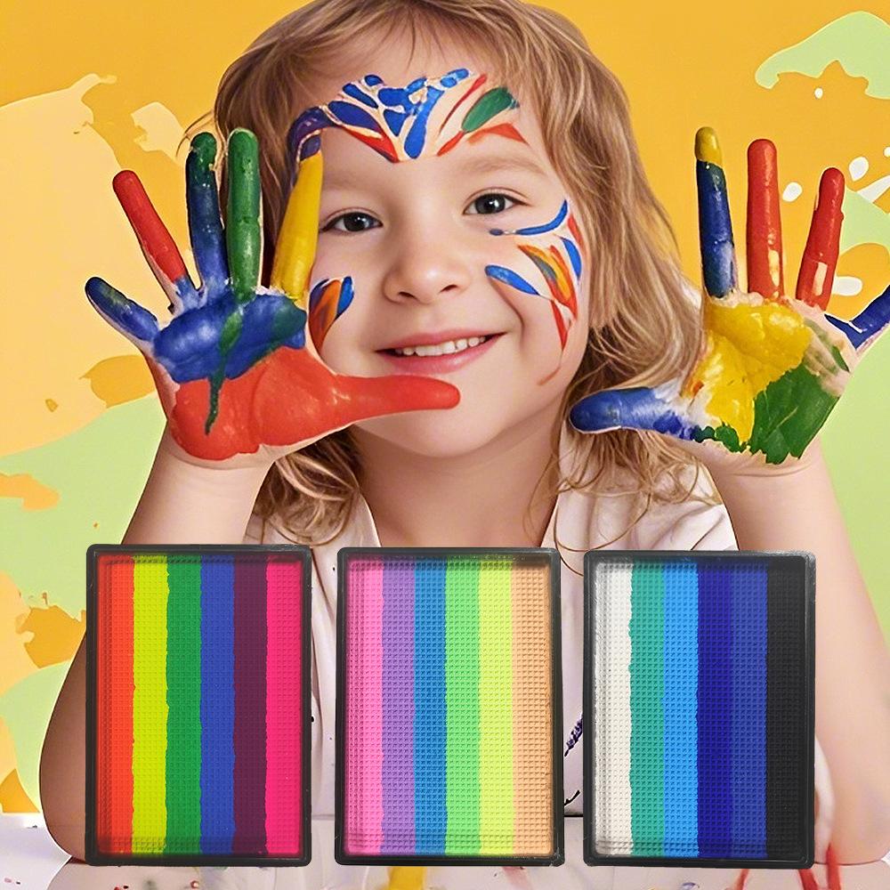 Palette di Colori Arcobaleno a Base d'Acqua per il Viso Pittura Corporea Lavabile Strisce di Colore per Pittura Facciale Festival Cosplay Trucco Regalo