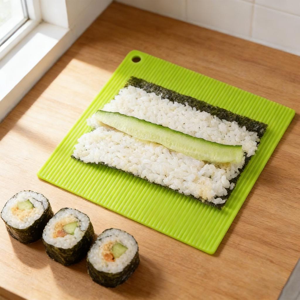 2pcs Bamboo Pattern Hand Roll Mat Easy To Clean Sushi Curtain Rolling Mat 8.6x7.8Inch for Kitchen Gadgets Cooking Accessories