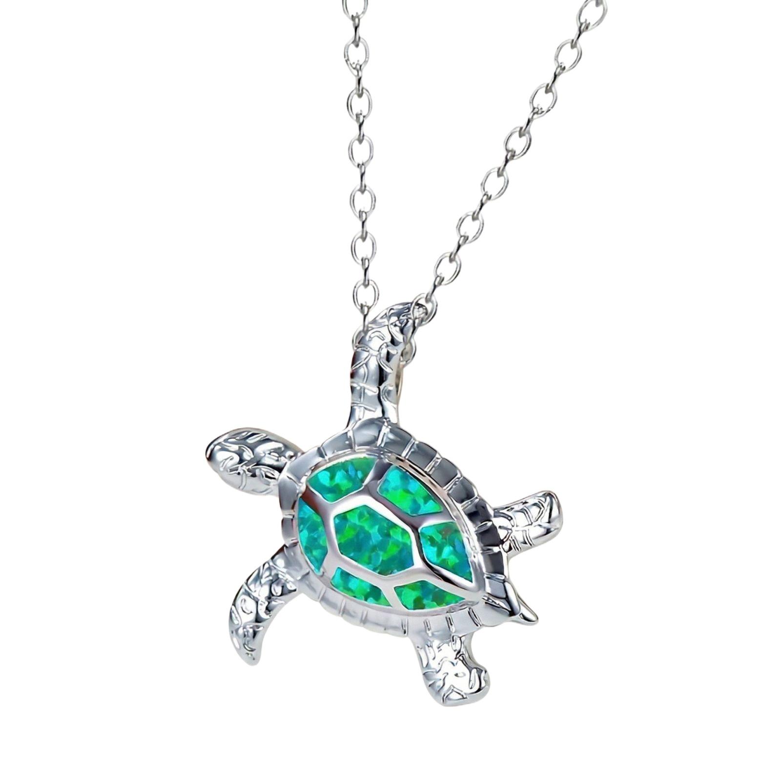 Turtle Imitation Of Obo Pearl Pendant Necklace - Cute And Exquisite Small Ocean Turtle Opal Pendant. зелёный