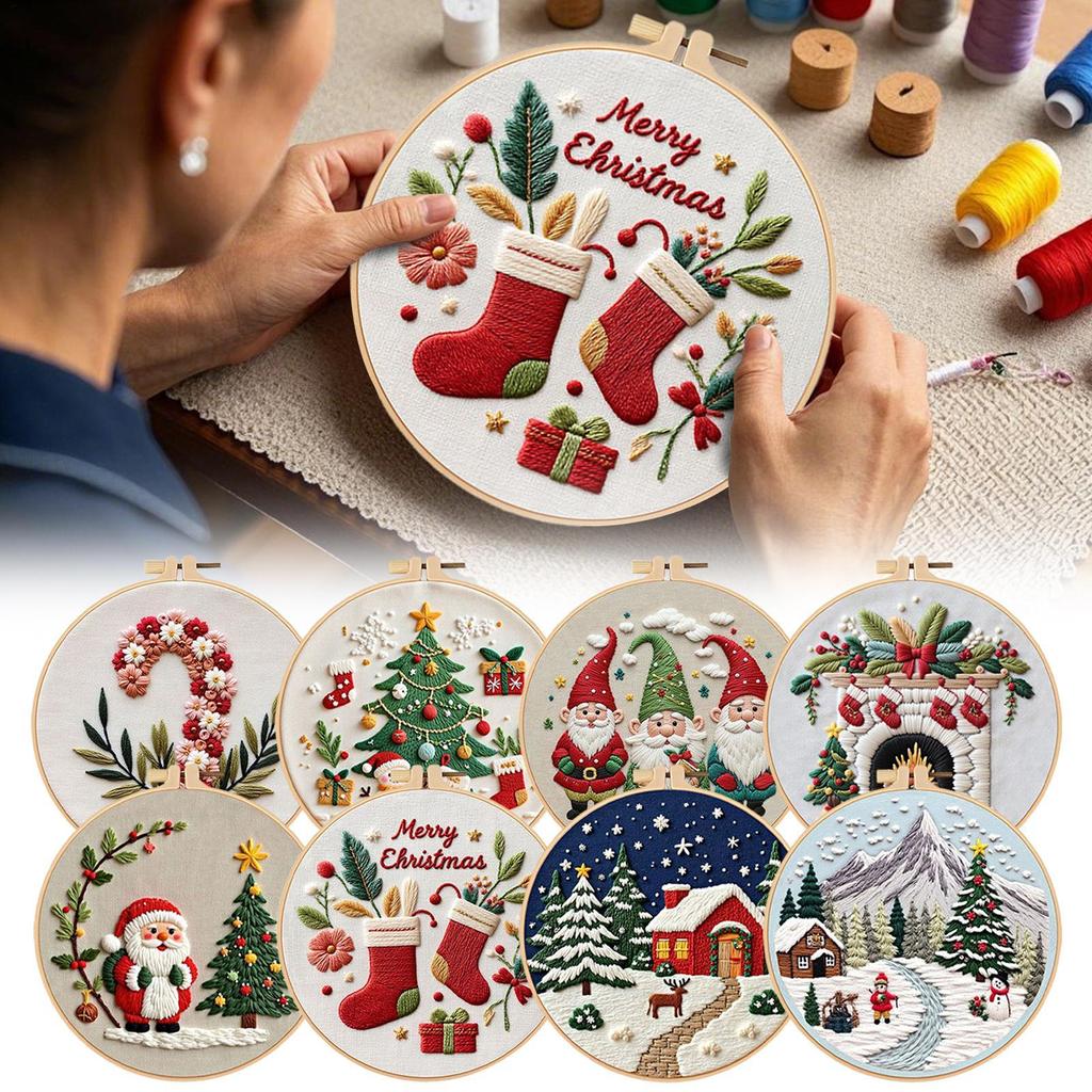 Christmas Embroidery Kits For Adults 3-Piece Holiday Handcraft Set Christmas Cross Stitching Embroidery Kit For Women Adults