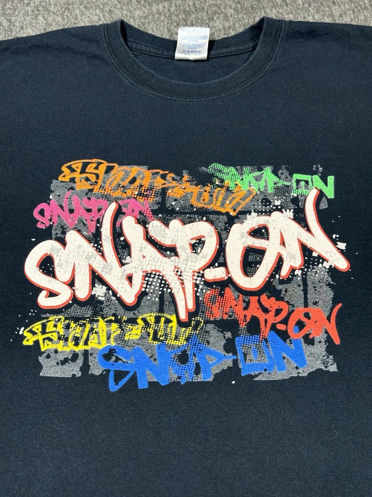 

Snap On Tools T Shirt Mens 2XL Black Graffiti Y2K Graphic Print Crew Neck XL