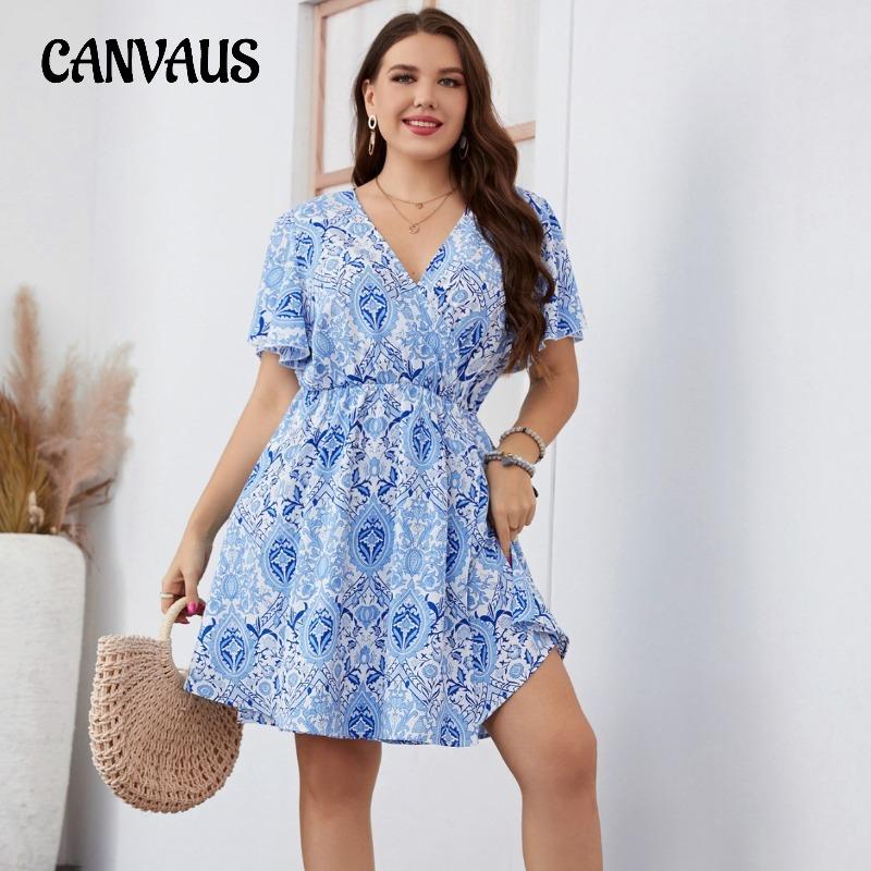 Sommerkleid mit Print und Temperament, hohles Temperament, Pendlerkleid mit großer Schaukel, Übergröße für Damen