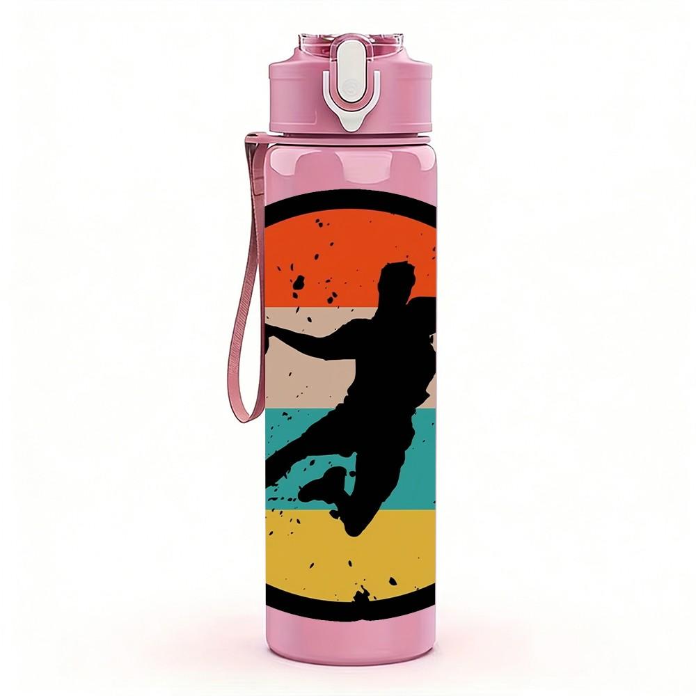 1PC Handball Player Circle Badge Print 750ml Color Plastic Sports Water Bottle Leakproof Flip Straw Lid Suitable for Sports Office Home Use