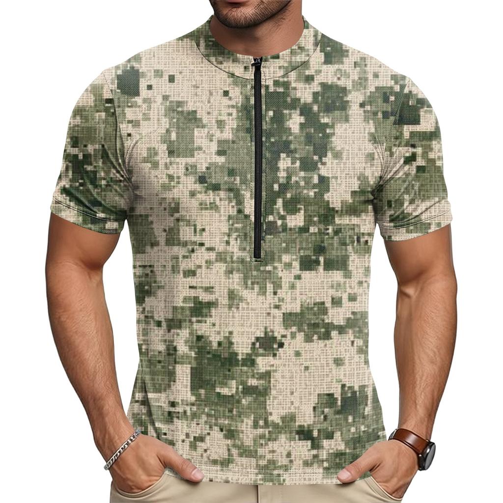 Herren Kurzarm Radtrikot Atmungsaktiv Schnelltrocknend Rundhalsausschnitt Reißverschluss Vorne Leichtes Sportshirt für Outdoor-Fahrten