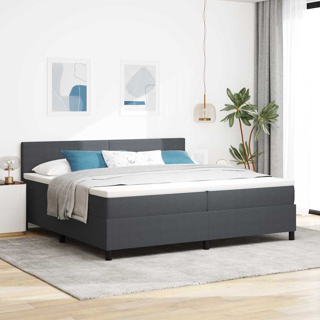 LED Box Spring Bed in Dark Grey and White 200 x 200 cm Cord Fabric