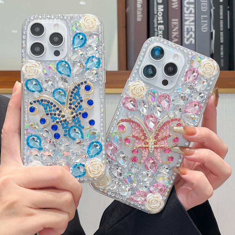 Rhinestone Butterfly Floral Luxury Case for iPhone 13/14 Pro/15/16 Pro
