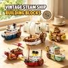 Building Blocks Mini Bricks Assembly Steamboat Model Series Set Sailing Ship Model Vintage Decor Collectible Toy Home Decoration