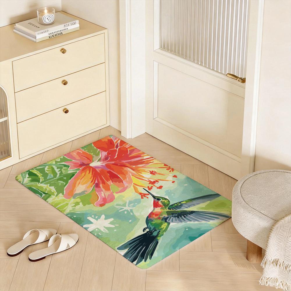 Animal H Hummingbird Floor Mat Eco  Flannel Doormat Non Slip Odorless Indoor Floor Rug Soft Short Plush Home Mat