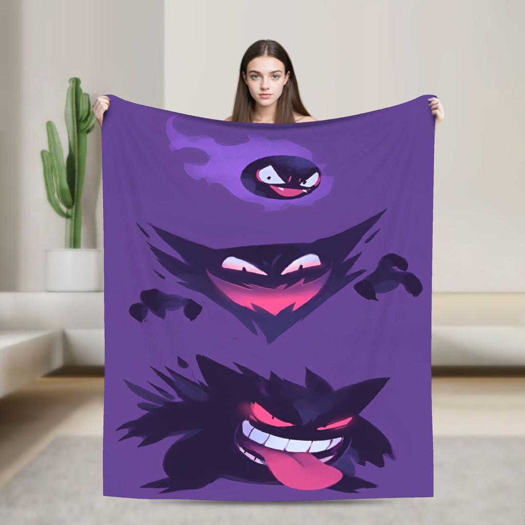 Anime Gengar Dark Pattern Blankets Quality Warm Pokemoned Throw Blanket Spring Decorative Bedroom Print Bedspread