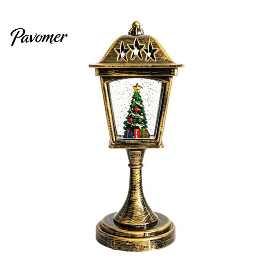 Desktop Healing Decoration Christmas Snow Sphere Lamp, Retro Street Lamp Design, Santa Home Interior Accents Snowman Tree Night Light for Bedroom,