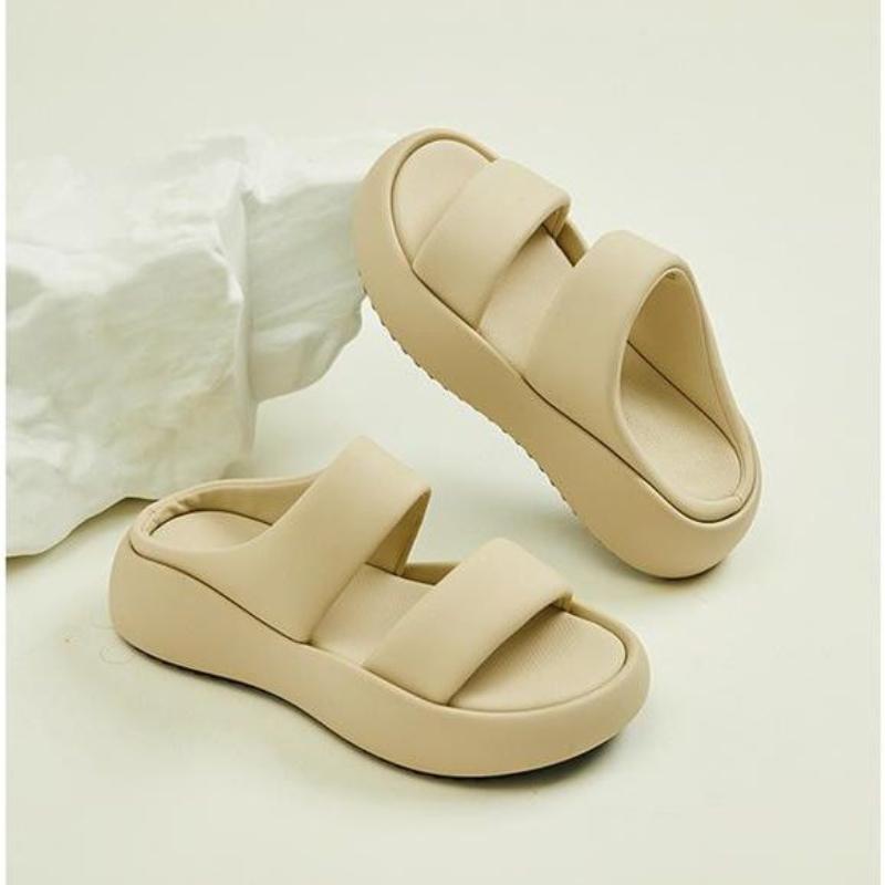 

Летние сандалии на платформе для женщин, модные мягкие пляжные тапочки Cloud с двойной пряжкой 2025 года, новые удобные шлепанцы EVA на плоской подошве 41 хаки