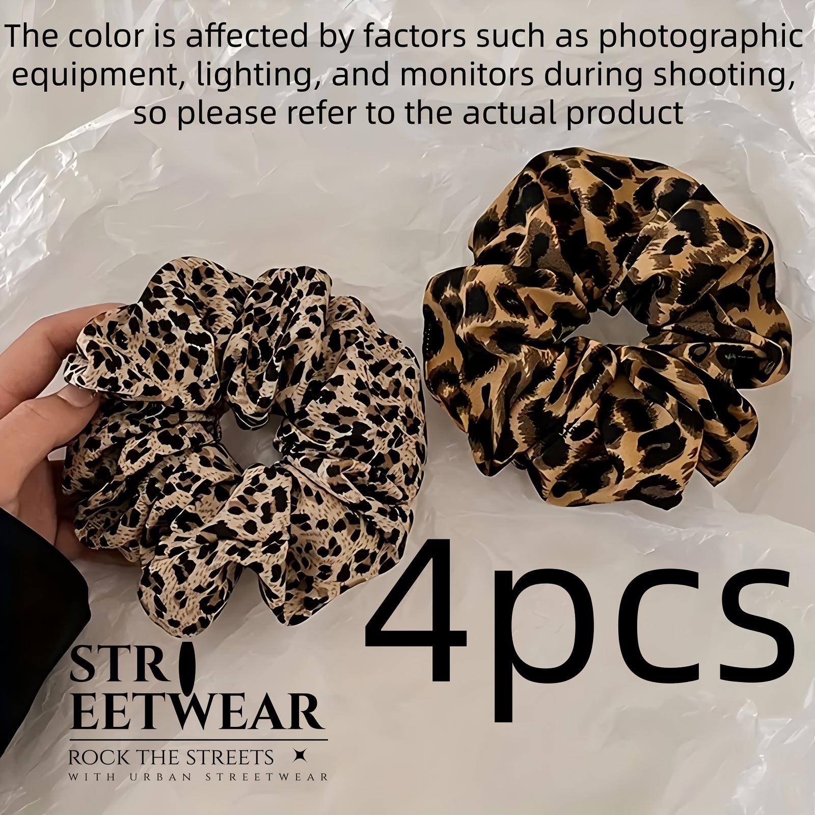 A Set of 4 Vintage Elegant Leopard Print Hair Ties, Made Of, Highly Elastic, Hair-Friendly, Non-Damaging, Fluffy Low Ponytail Clips 4pcs