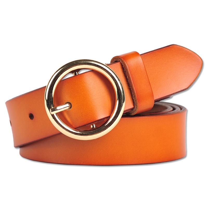 Round Buckle Women'S Cowhide Leather Belt Women'S Round Head Pin Buckle Decorative Thin Belt Belt Belt