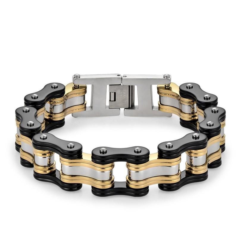Stainless Steel Biker Bracelet Men - Hip Hop Style Cycling Safety Accessory With Chain Design Geometric