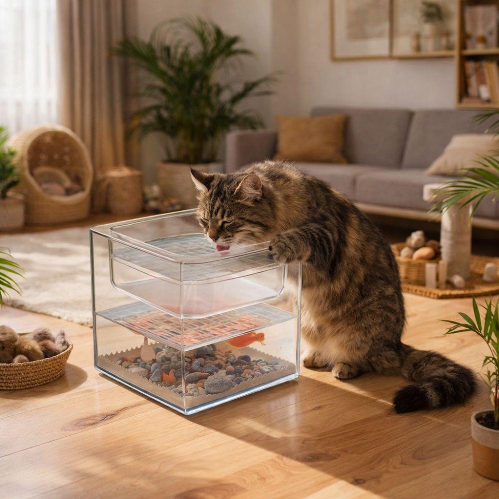 Cube Double-layer Fish Tank Plastic Cat Drinking Bowls Goldfish Tanks Landscape Ecological