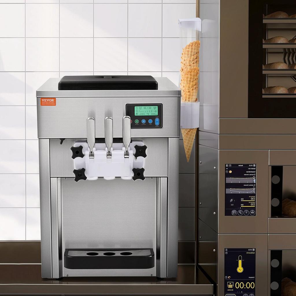 Commercial Soft Serve Ice Cream Machine 20L/H Yield 3 Flavor Countertop