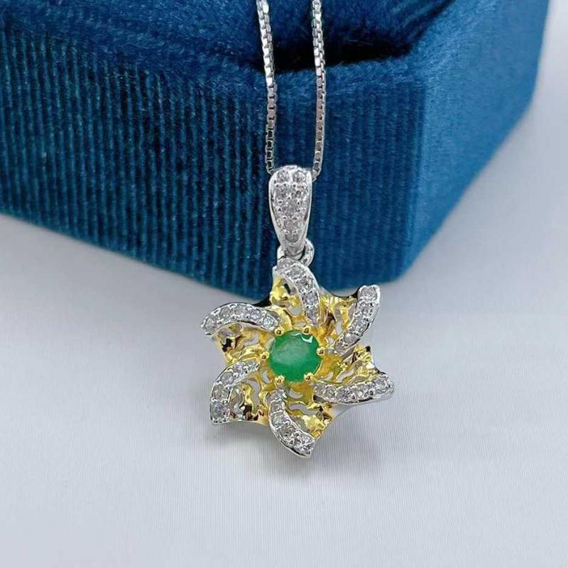 

SACE GEMS Натуральный Изумруд Стерлингового Серебра 925 пробы Ожерелье Подвеска для свадебных вечеринок Бутик ювелирных изделий для подарков на День Святого Валентина зелёный