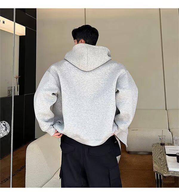 2024 Autumn/Winter American Style Heavyweight Double Zipper Hoodie - Trendy Solid Color Cardigan with Air Layer and Cool Design