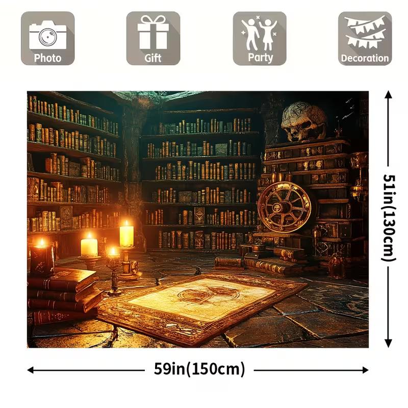 2D Magical Wizard Library Backdrop, Halloween & Witchcraft Photo Booth 47.2x31.5inch/120*80cm