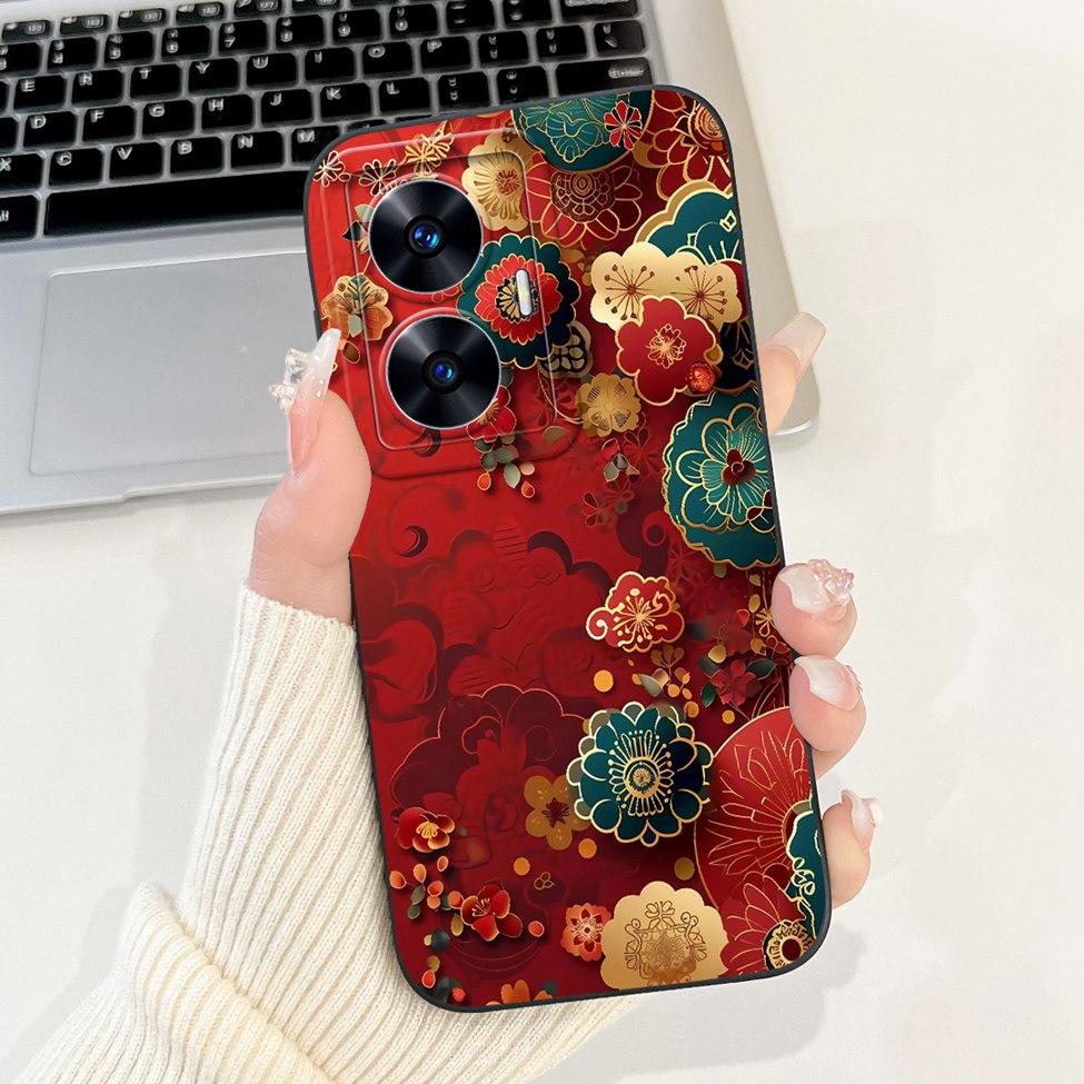 For Realme C55 Case RMX3710 Silicone Cute Cat Fashion Butterfly Flowers Love Painted Cover For Realme Narzo N55 Phone Case Funda
