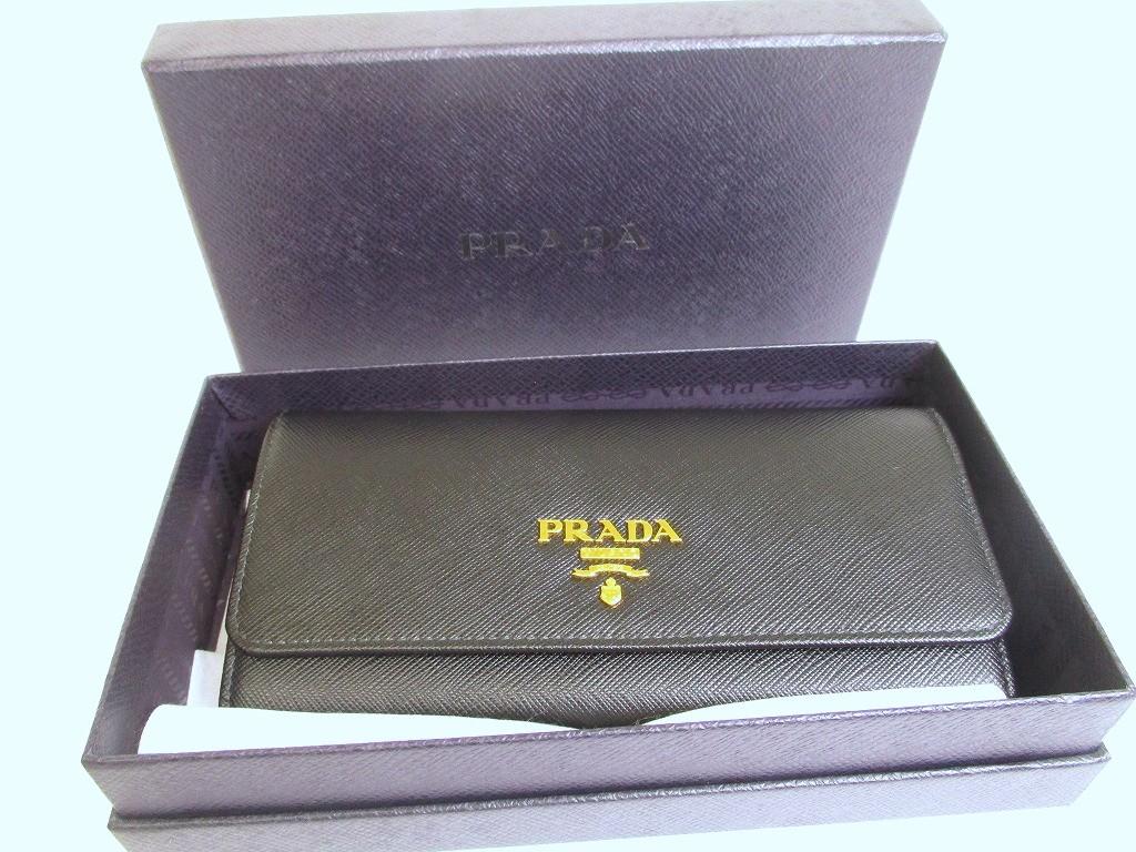 Authentic PRADA Saffiano Black Leather Bifold Long Flap Wallet #b001  Refurbished