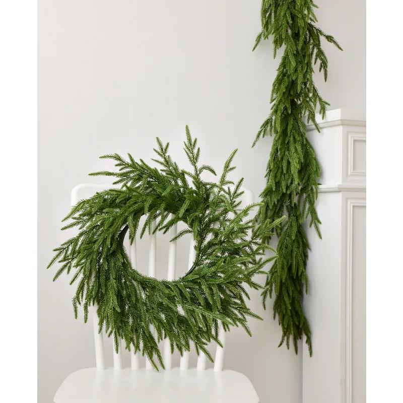 Christmas Realistic Norfolk Pine Wreath Artificial Pine Greenery Garland Christmas Holiday Seasonal Interior Home Decor Valve
