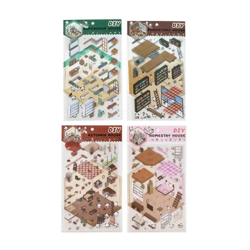 Kawaii 3D Landscaping Stickers Cartoon Miniature Scene Visual Stacking Three-dimensional Stickers Christmas Gift For Ren