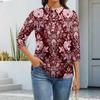 Women's Fashion Casual Lapel Short 3/4 Sleeve Print Shirt Women's Button Up Tops