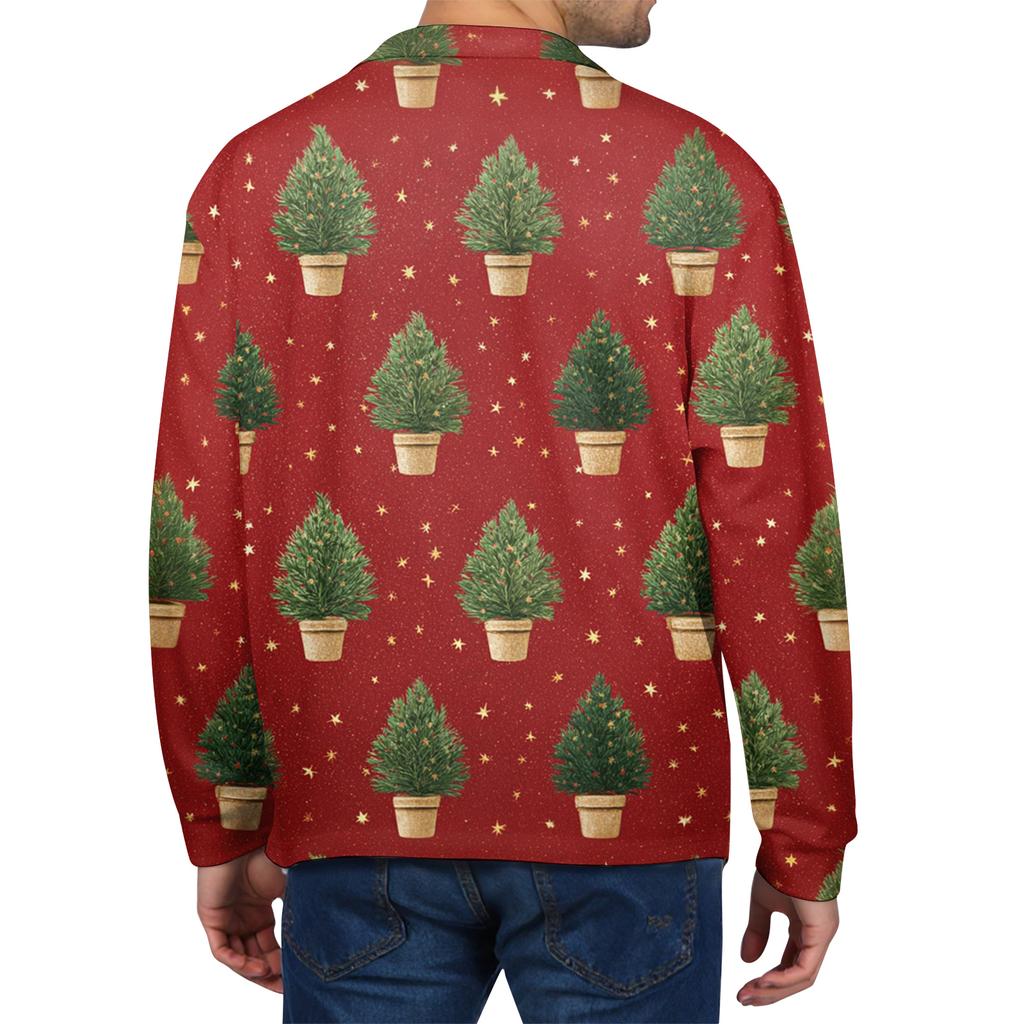 Men's Casual Christmas Print Button Long Sleeve Shirt