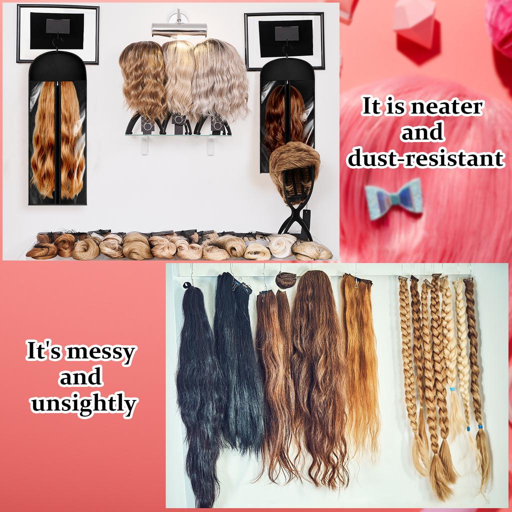 6 Pcs Hair Extensions Storage Bag Hanger Bag Wig Storage Bags With Hook Hanger 23.6 & 31.5 Inch Dustproof Wig Bags Portable Wig