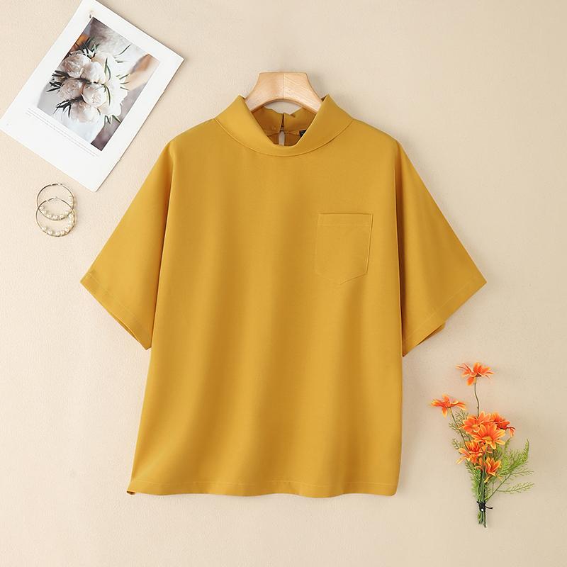 

ZANZEA Женская свободная повседневная блузка с воротником-стойкой и летним полурукавом 5XL жёлтый