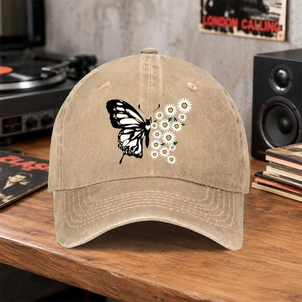 Butterfly Daisy Vintage Baseball Cap Unisex Washed Cotton Hat for Outdoor Sports Daily Wear