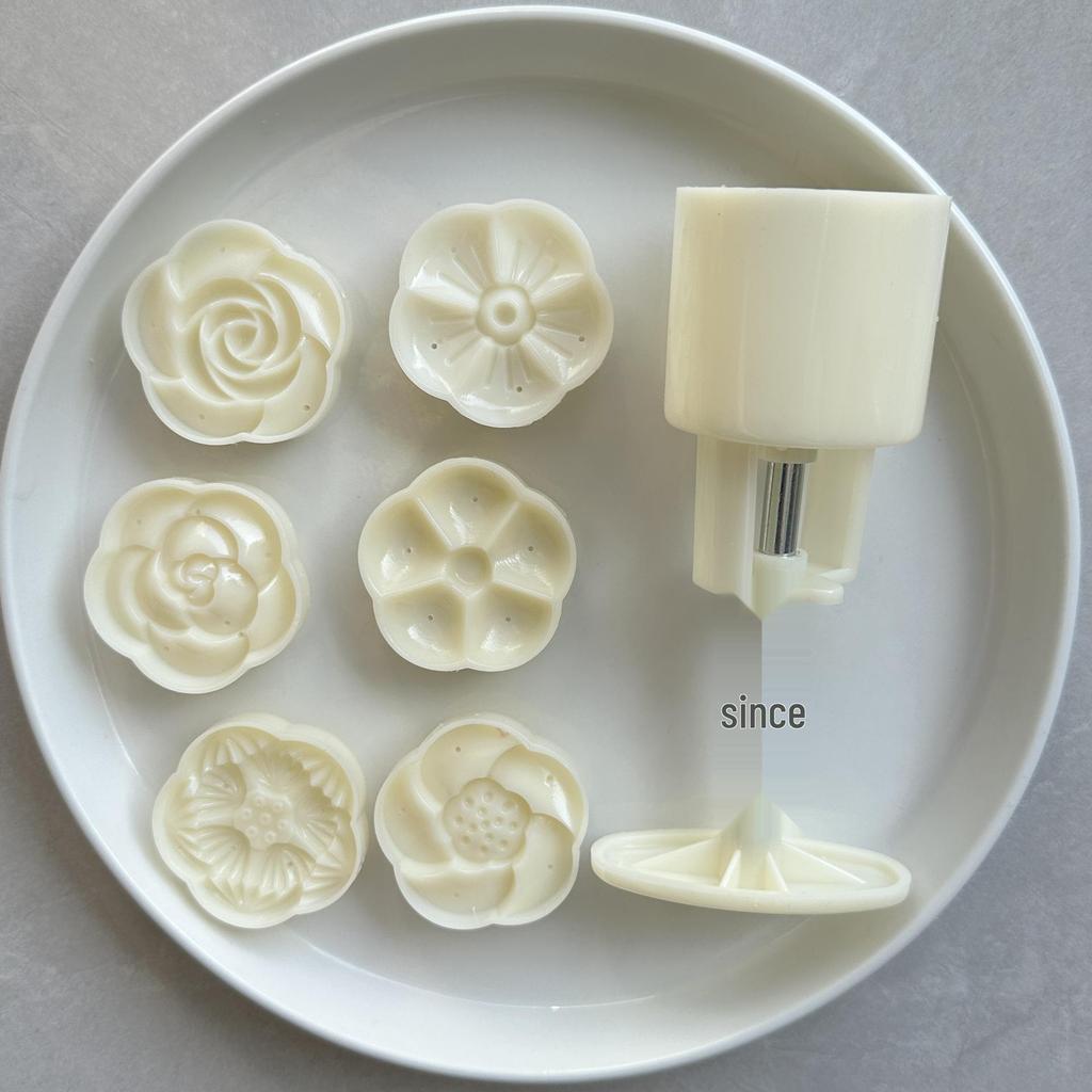 Set of 6 Plum Blossom Mooncake Molds - 50g, Hand-Pressed, 3D, Five-Petal, Six-Branch Design