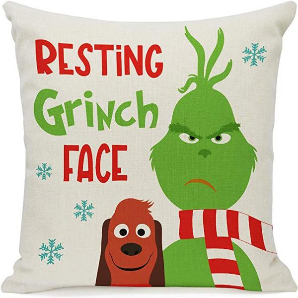 New Funny Designs and Popular Christmas Green Haired Weird Grinch Linen Pillowcase Living Room Bedroom Backrest Cover