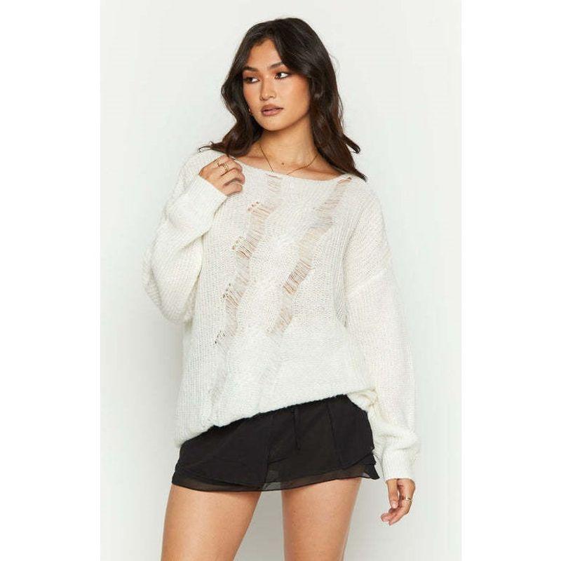 Fall and Winter European and American Women's Clothing Personality Hollow out Strapless round Neck Long Sleeves Loose Casual Sweater Tops Women