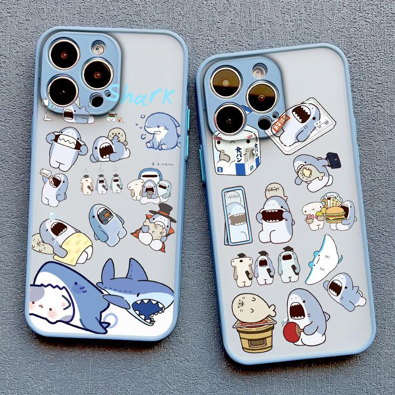 Cartoon Cute Shark Pattern Phone Case for IPhone 16 15 14 Pro Max Plus 13 12 Mini 11 Pro Max XR X XS 7 8 SE2 Shockproof Covers