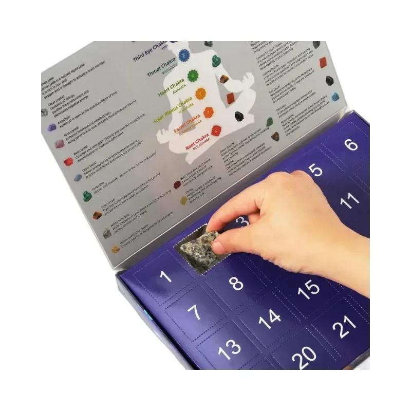 Christmas Advent Calendar Natural Crystal Gemstones Collection Box 24 Days Countdown Calendar Crystal Stone Gift Box for Kids