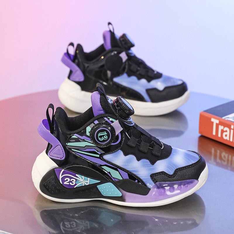 Breathable mesh children's basketball shoes boys 2025 summer new non-slip rotating button sports shoes primary school shoes