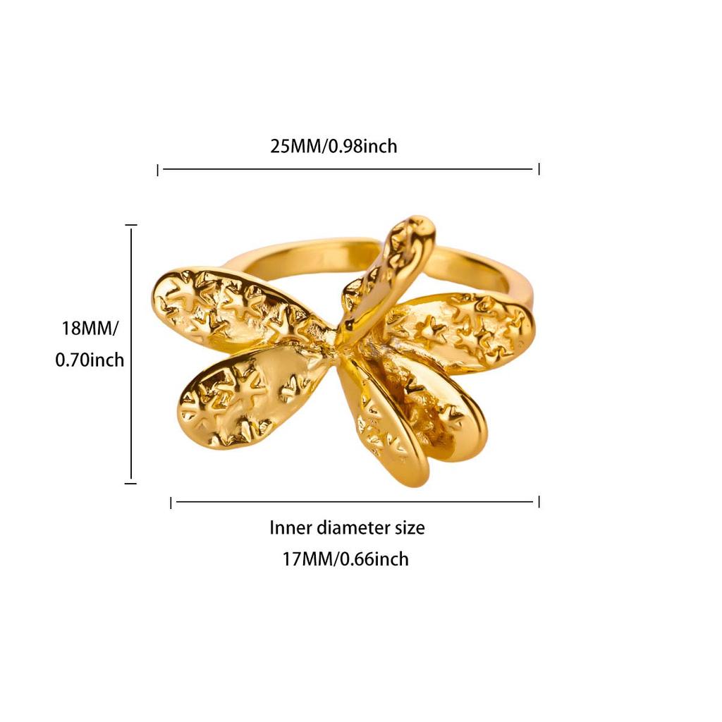 Dainty Four Leaf Clover Butterfly Stainless Steel Rings Gold Color Anti Fading Ring for Women Jewelry Wedding Accessories Gifts