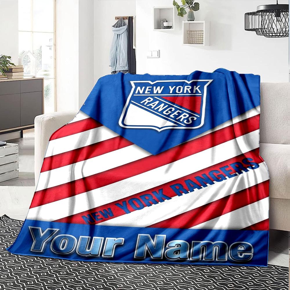 Name Custom New York Rangers Print Flannel Blanket High Quality Warm Comfortable Cover for All Seasons Perfect for Gifts Home Decor