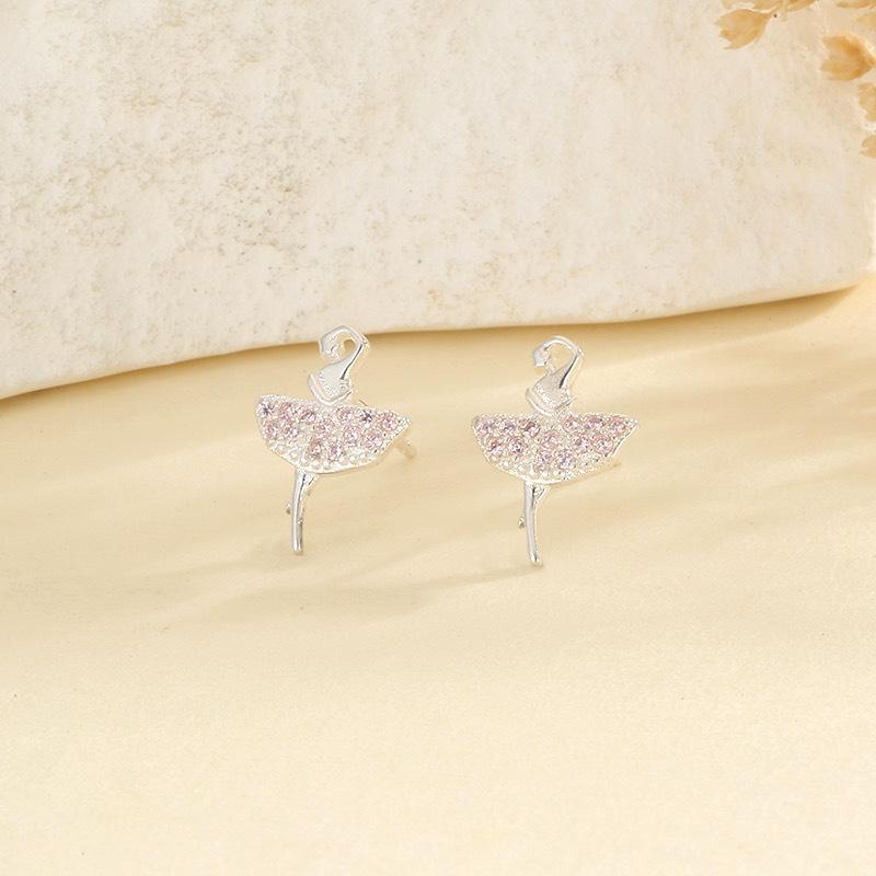 S925 Sterling Silver Ballerina Girl Stud Earrings - Elegant, Exquisite, Full Diamond Design